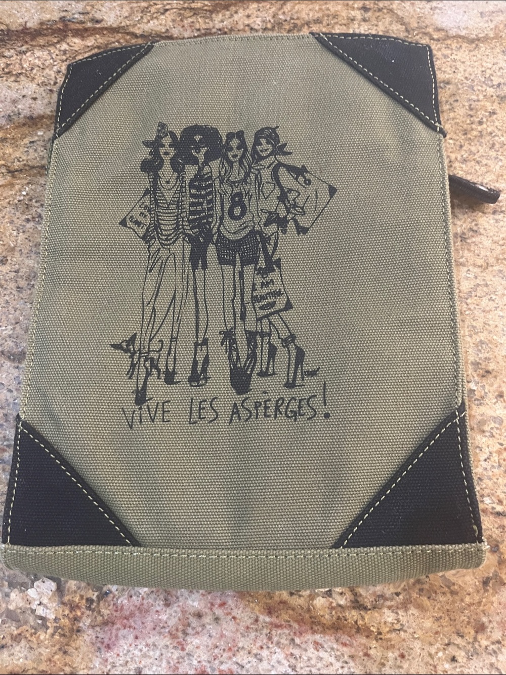 Izak Olive Green Canvas iPad Pouch with Black Suede Corner Accents